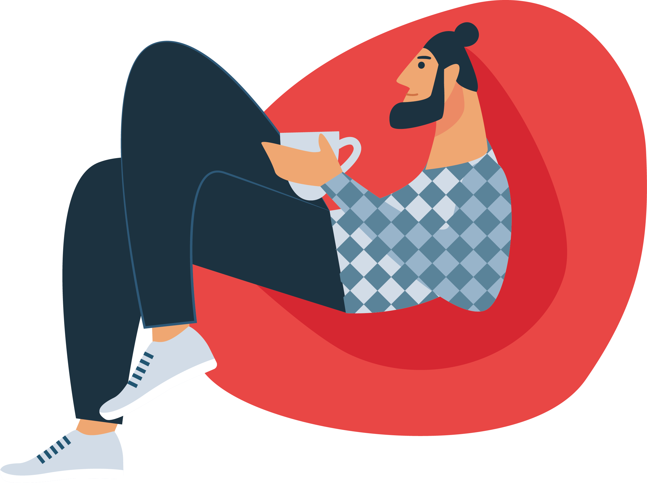 man sitting on a beanchair illustration